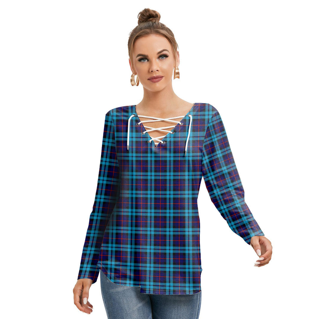 McCorquodale Tartan Plaid Long Sleeve Neckline Tie Sweatshirt