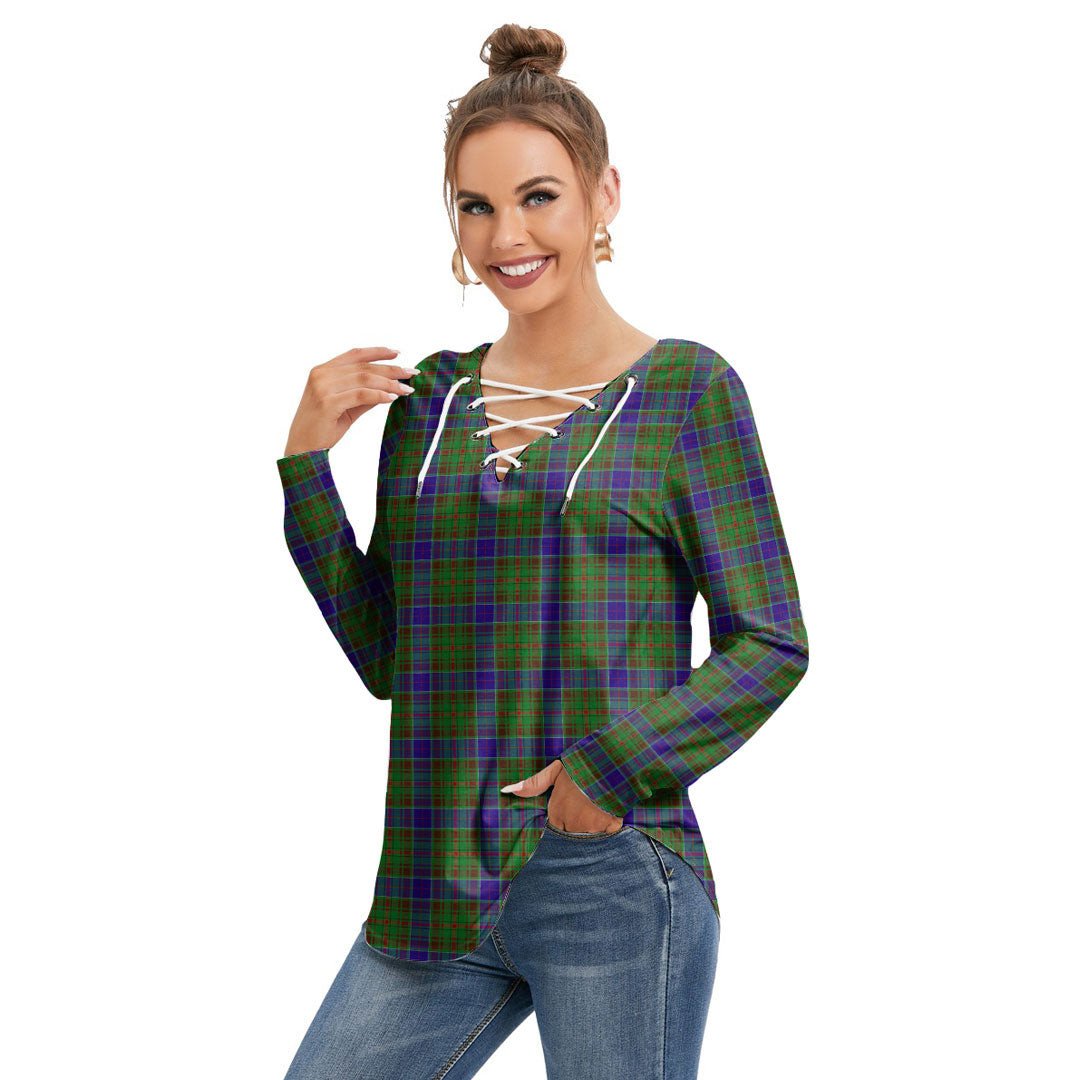 Adam Tartan Plaid Long Sleeve Neckline Tie Sweatshirt