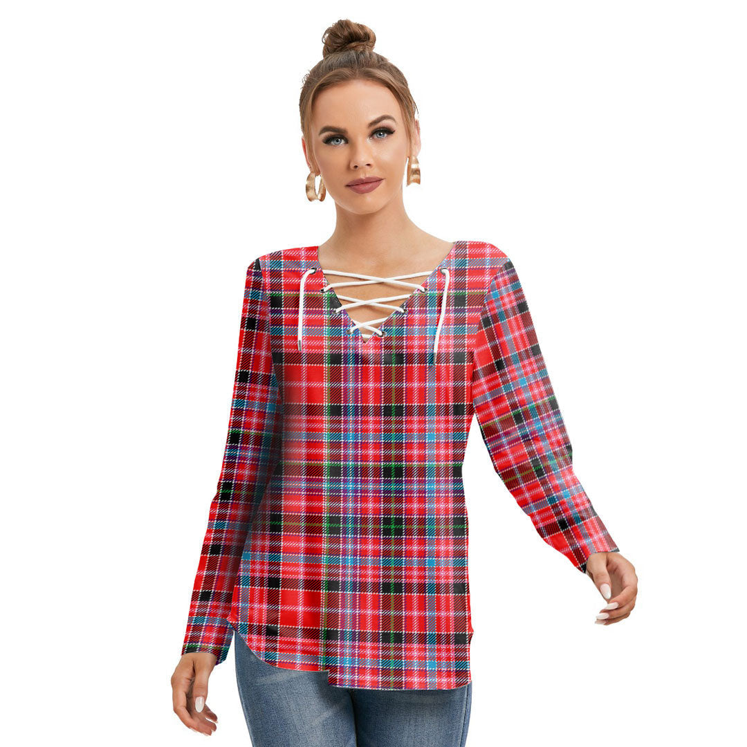 Aberdeen District Tartan Plaid Long Sleeve Neckline Tie Sweatshirt