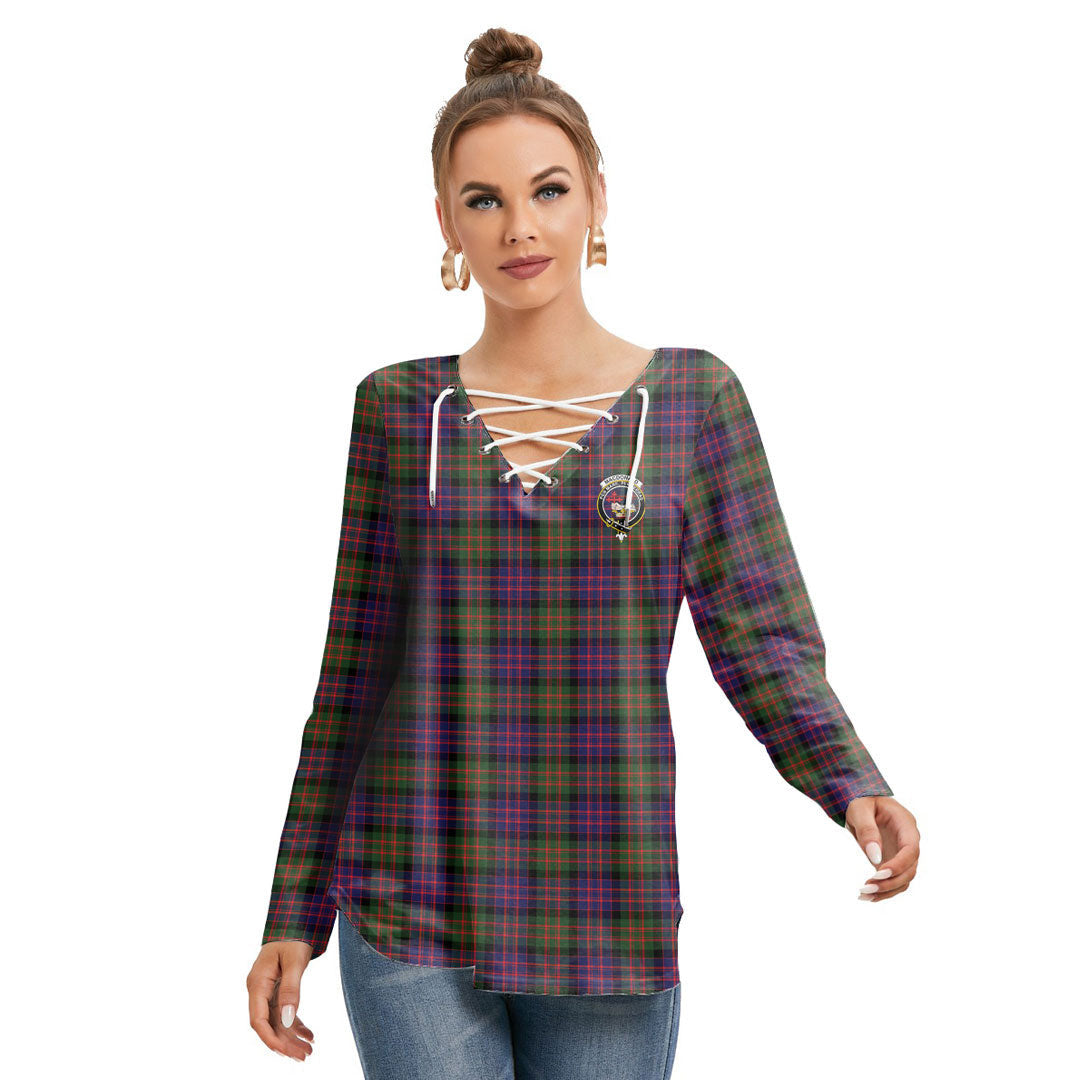 MacDonald Modern Tartan Crest Long Sleeve Neckline Tie Sweatshirt