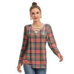 Stewart Royal Ancient Tartan Crest Long Sleeve Neckline Tie Sweatshirt