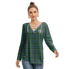 Stewart Hunting Modern Tartan Crest Long Sleeve Neckline Tie Sweatshirt