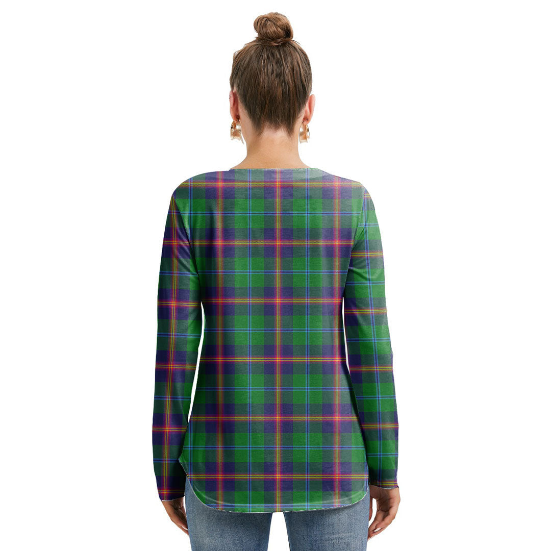 Young Modern Tartan Crest Long Sleeve Neckline Tie Sweatshirt