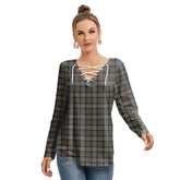Stewart Old Weathered Tartan Plaid Long Sleeve Neckline Tie Sweatshirt