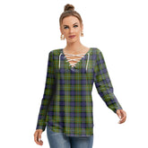 Fergusson Modern Tartan Plaid Long Sleeve Neckline Tie Sweatshirt