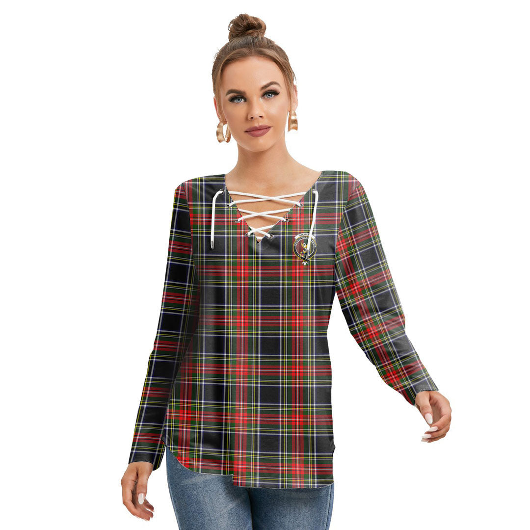 Stewart Black Tartan Crest Long Sleeve Neckline Tie Sweatshirt