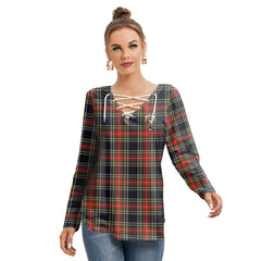 Stewart Black Tartan Crest Long Sleeve Neckline Tie Sweatshirt