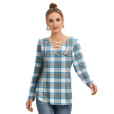 Stewart Muted Blue Tartan Crest Long Sleeve Neckline Tie Sweatshirt
