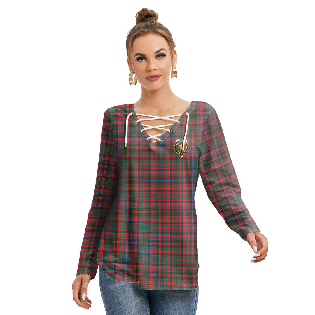 Cumming Hunting Modern Tartan Crest Long Sleeve Neckline Tie Sweatshirt