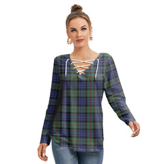 MacPhedran Tartan Plaid Long Sleeve Neckline Tie Sweatshirt