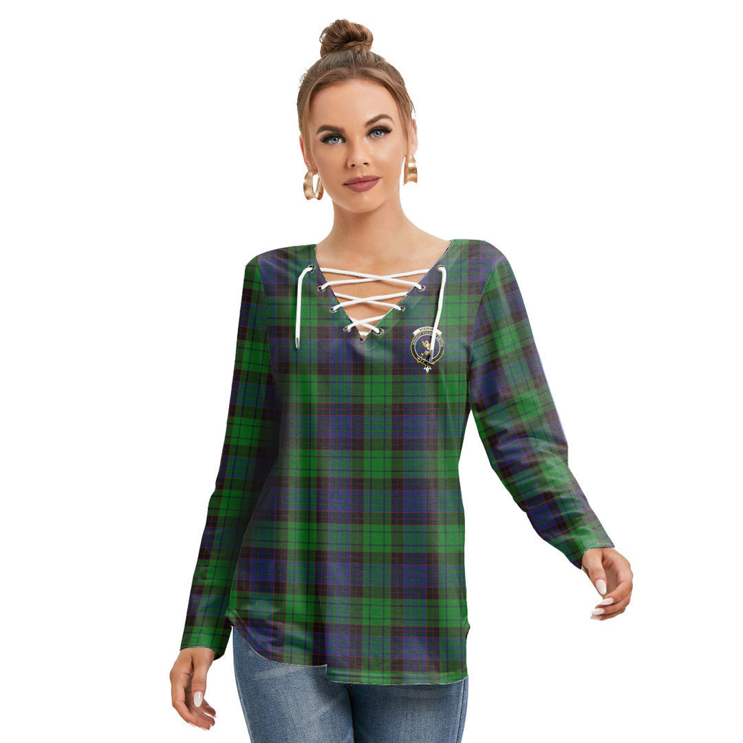 Stewart Old Modern Tartan Crest Long Sleeve Neckline Tie Sweatshirt