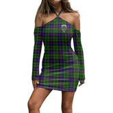 Forsyth Modern Tartan Crest Halter Lace-up Dress