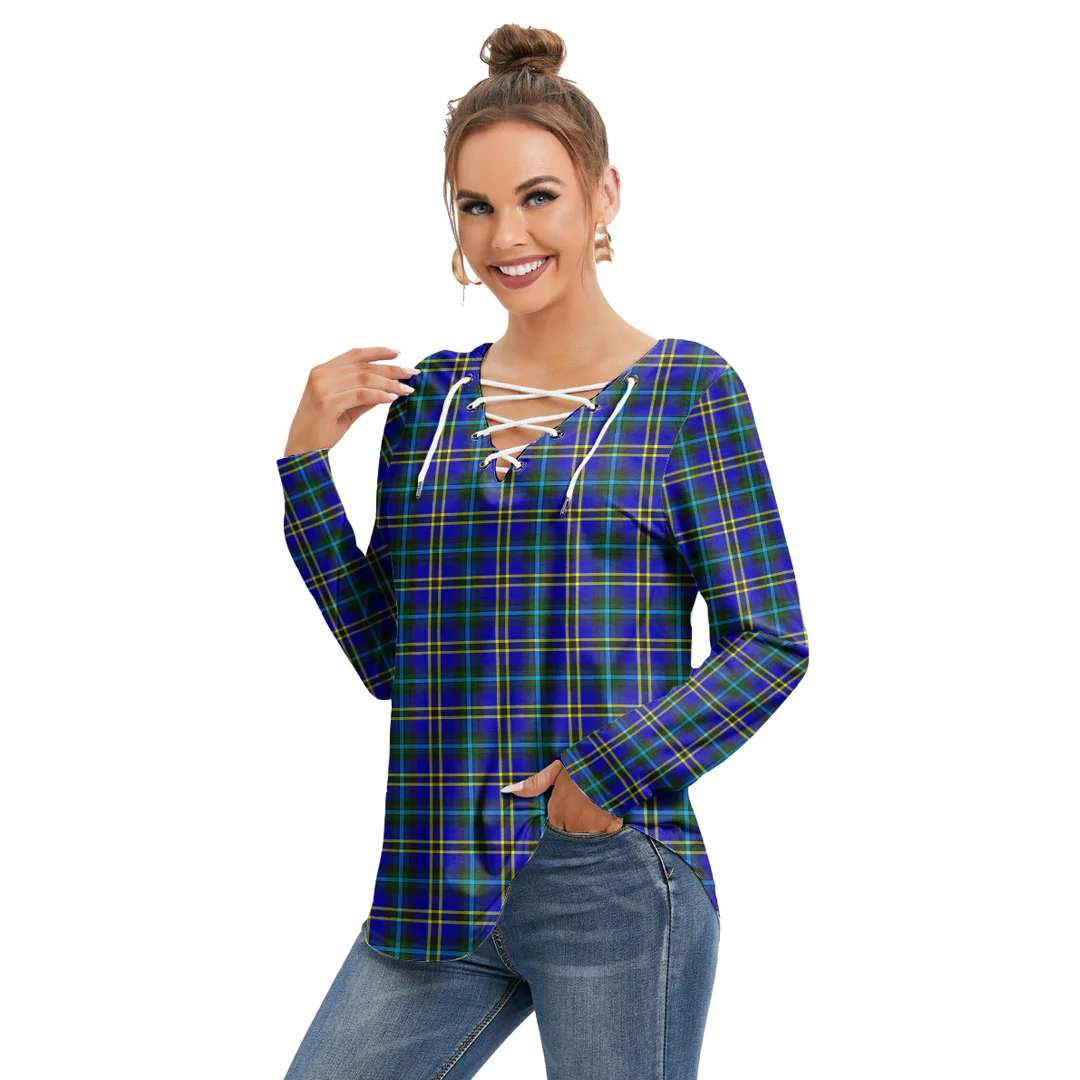 Weir Modern Tartan Plaid Long Sleeve Neckline Tie Sweatshirt