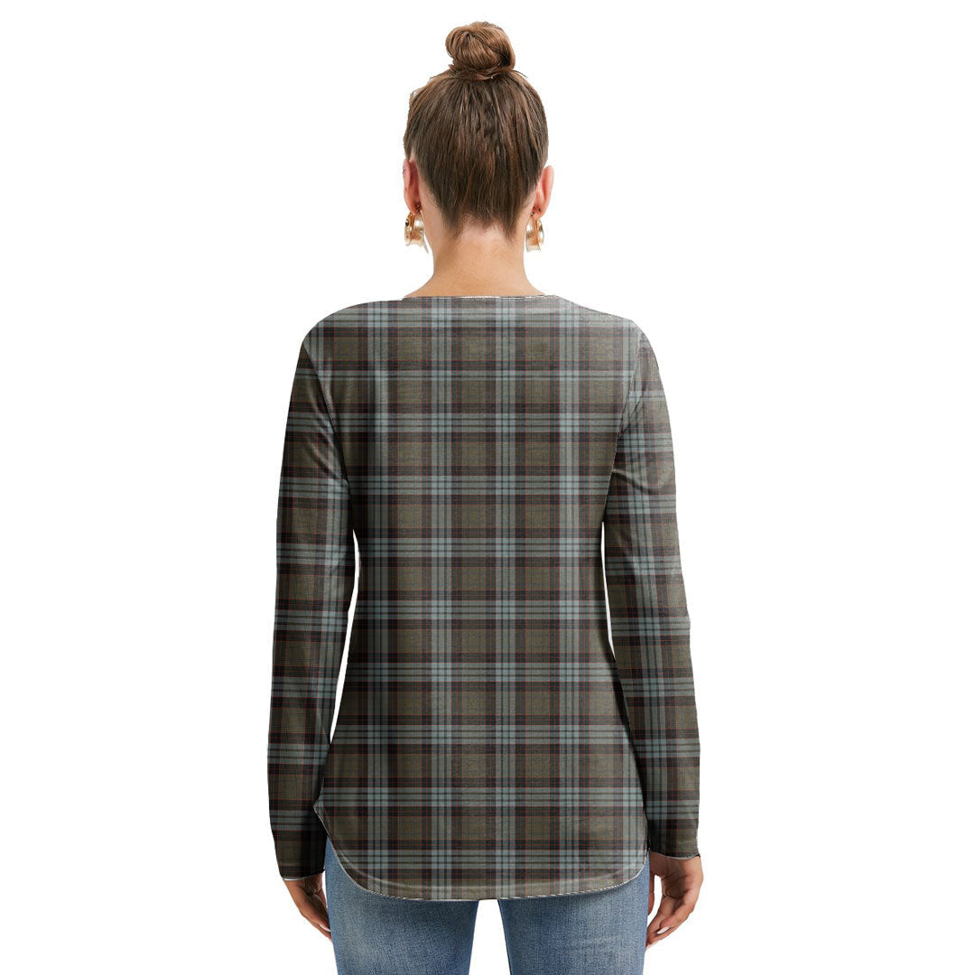 Stewart Old Weathered Tartan Plaid Long Sleeve Neckline Tie Sweatshirt