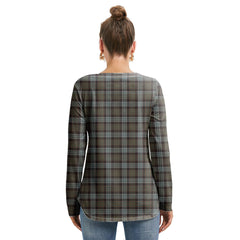 Stewart Old Weathered Tartan Plaid Long Sleeve Neckline Tie Sweatshirt