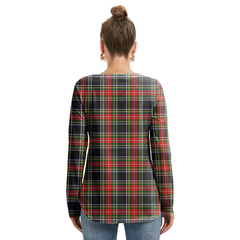 Stewart Black Tartan Crest Long Sleeve Neckline Tie Sweatshirt