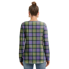 MacDonald Ancient Tartan Plaid Long Sleeve Neckline Tie Sweatshirt