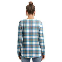 Stewart Muted Blue Tartan Crest Long Sleeve Neckline Tie Sweatshirt