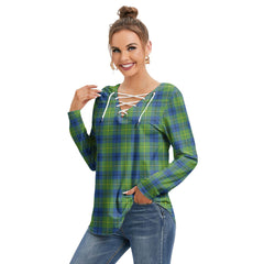 Johnston Ancient Tartan Plaid Long Sleeve Neckline Tie Sweatshirt
