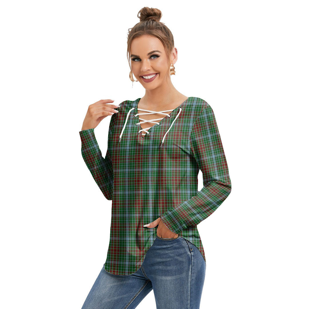 Gayre Tartan Plaid Long Sleeve Neckline Tie Sweatshirt