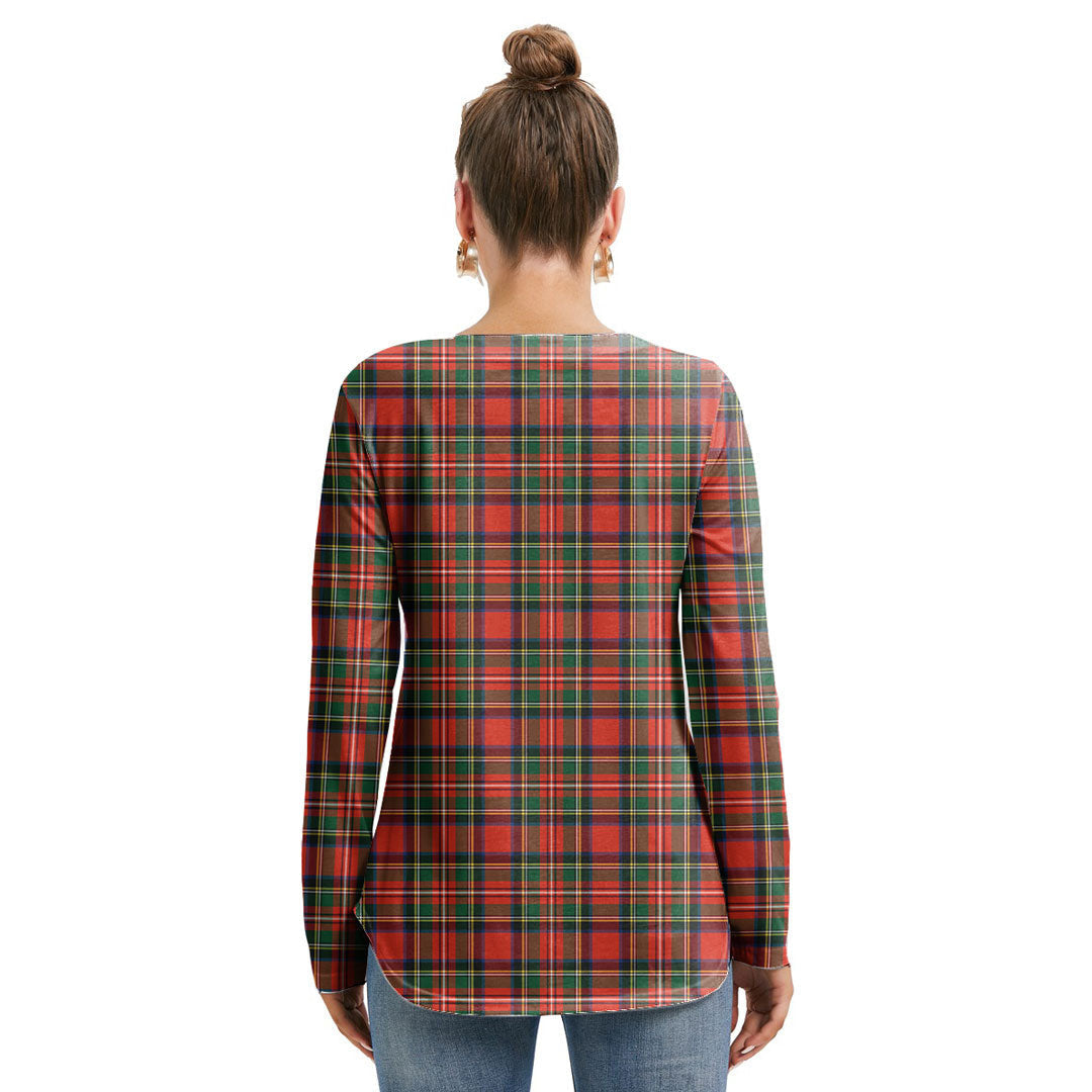 Stewart Royal Modern Tartan Crest Long Sleeve Neckline Tie Sweatshirt