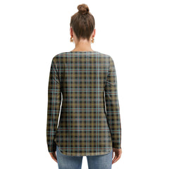 Farquharson Weathered Tartan Plaid Long Sleeve Neckline Tie Sweatshirt