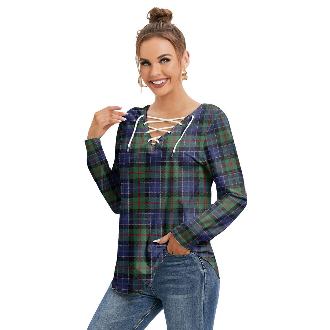 MacPhedran Tartan Plaid Long Sleeve Neckline Tie Sweatshirt