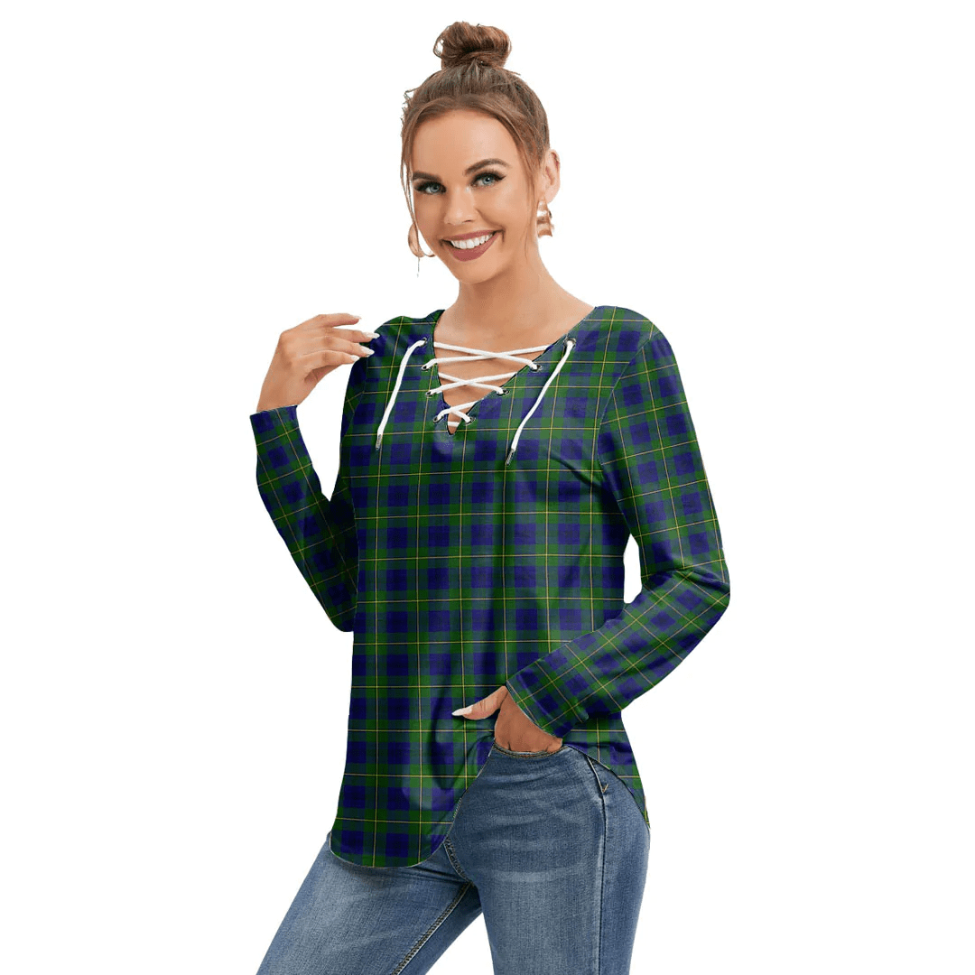 Johnston Modern Tartan Plaid Long Sleeve Neckline Tie Sweatshirt