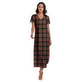 Stewart Black Tartan Plaid V-neck Dress Side Slit