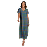 Stewart of Appin Hunting Ancient Tartan Plaid V-neck Dress Side Slit