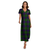 Forsyth Modern Tartan Crest V-neck Dress Side Slit