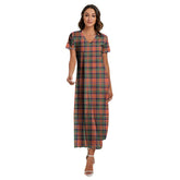Stewart Royal Ancient Tartan Plaid V-neck Dress Side Slit