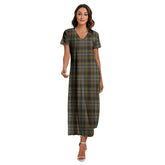 Stewart Hunting Weathered Tartan Plaid V-neck Dress Side Slit