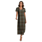 Stewart Hunting Weathered Tartan Crest V-neck Dress Side Slit