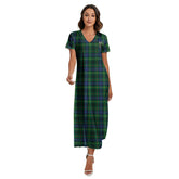 Stewart Hunting Modern Tartan Crest V-neck Dress Side Slit