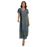 Stewart of Appin Hunting Ancient Tartan Crest V-neck Dress Side Slit