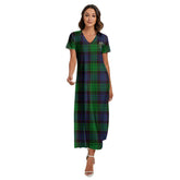 Stewart Old Modern Tartan Crest V-neck Dress Side Slit