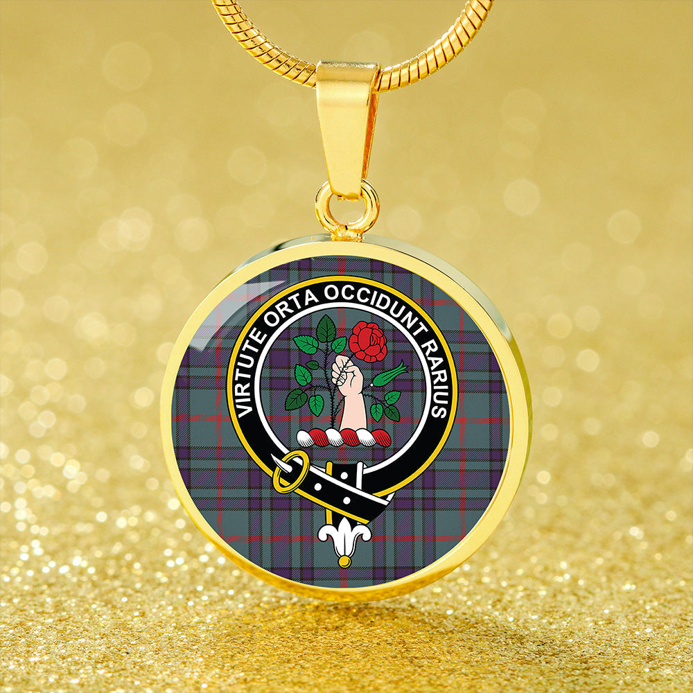 Aiton Weathered Tartan Crest Circle Necklace