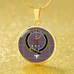 Fraser Hunting Weathered Tartan Crest Circle Necklace
