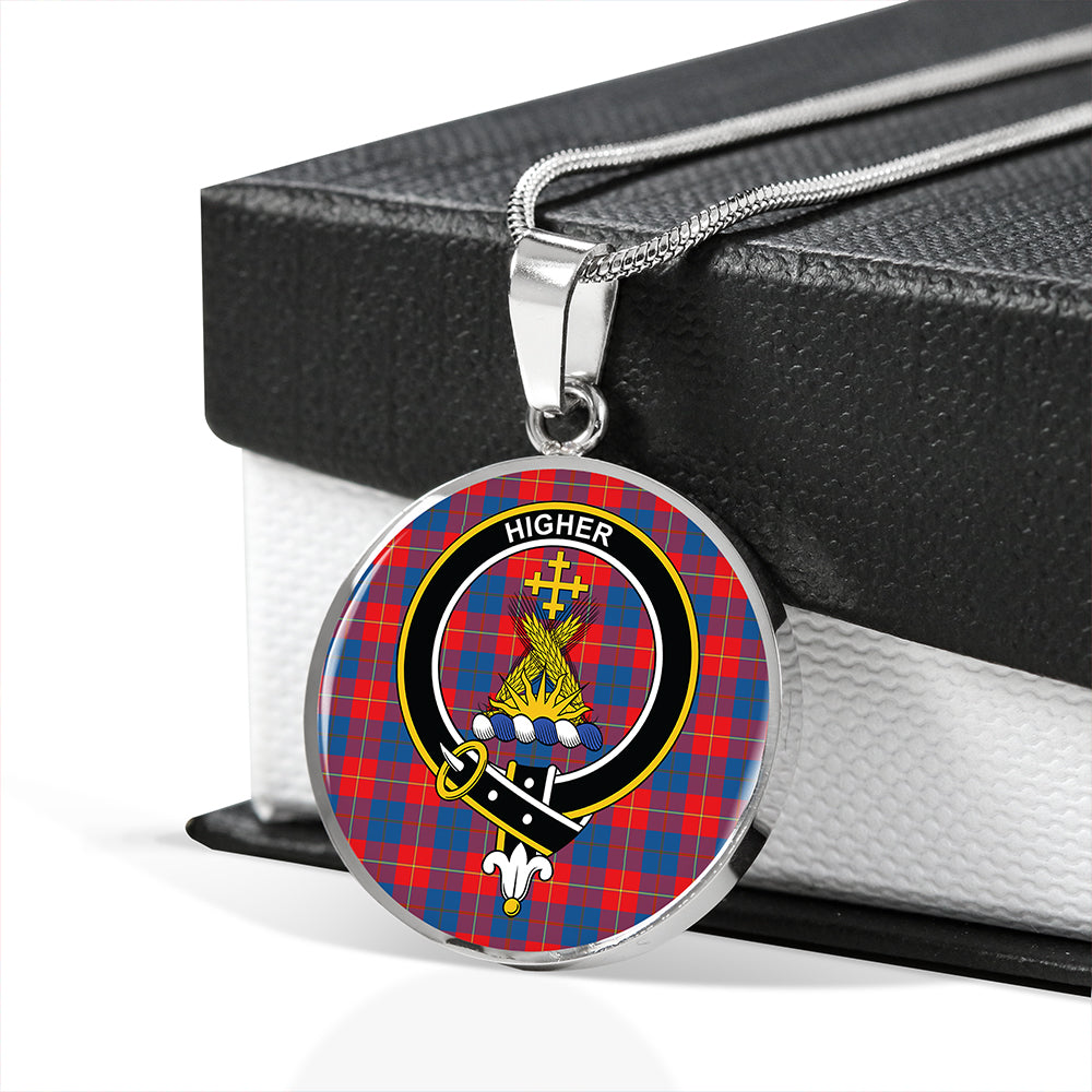 Galloway Red Tartan Crest Circle Necklace