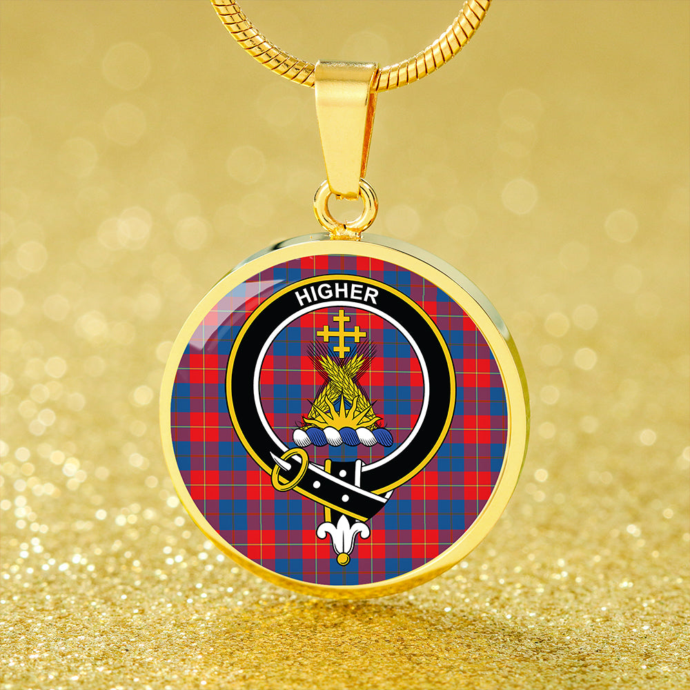 Galloway Red Tartan Crest Circle Necklace