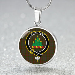 Gray Tartan Crest Circle Necklace