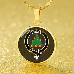 Gray Tartan Crest Circle Necklace