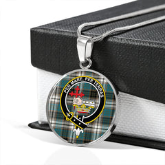 MacDonald Dress Muted Blue Special Ancient Tartan Crest Circle Necklace