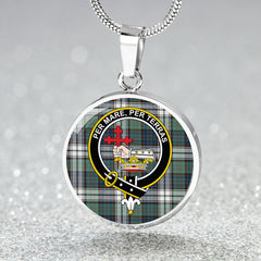 MacDonald Dress Muted Blue Special Weathered Tartan Crest Circle Necklace