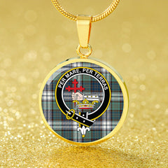 MacDonald Dress Muted Blue Special Weathered Tartan Crest Circle Necklace