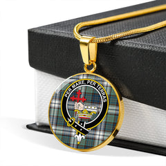MacDonald Dress Muted Blue Special Weathered Tartan Crest Circle Necklace