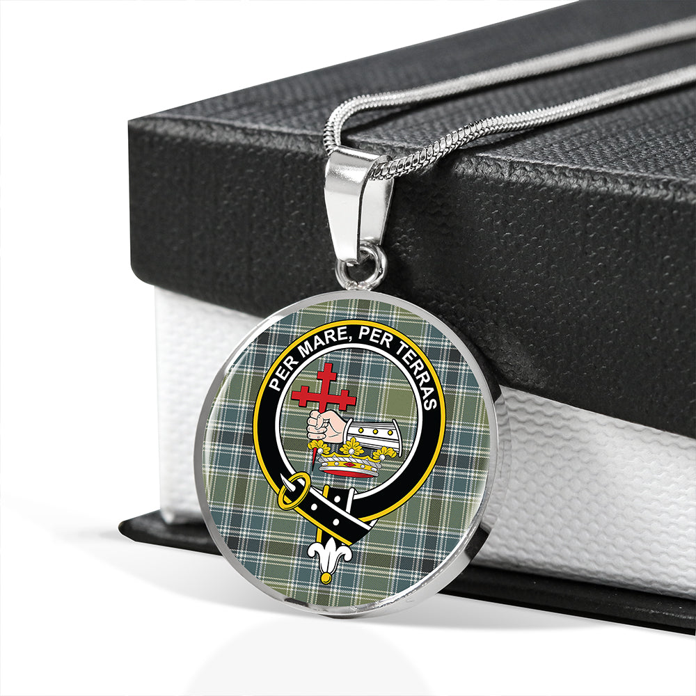 MacDonald Hunting (Donald Hunting) Weathered Tartan Crest Circle Necklace