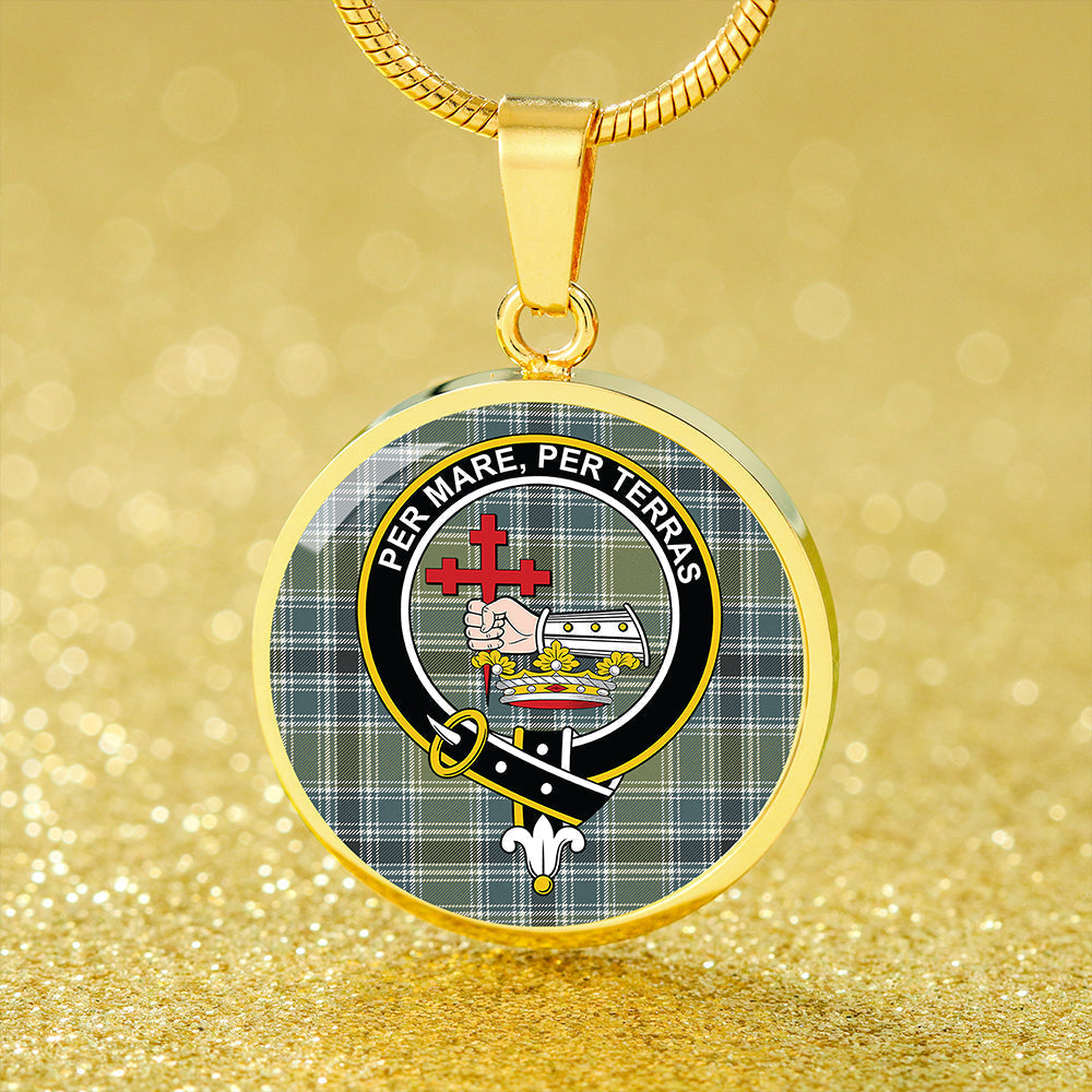 MacDonald Hunting (Donald Hunting) Weathered Tartan Crest Circle Necklace