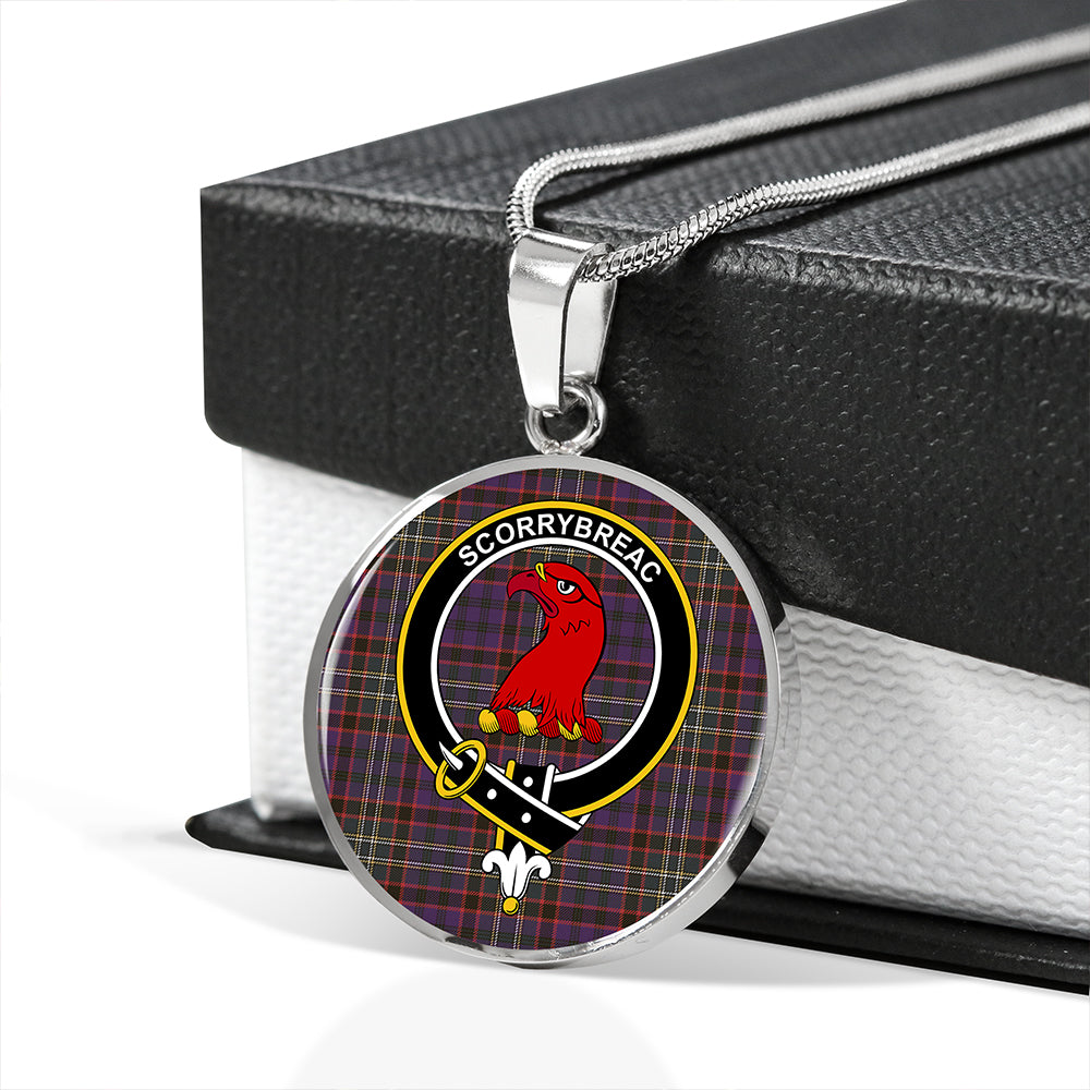 MacNicol Hunting Weathered Tartan Crest Circle Necklace